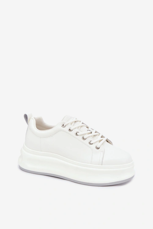 Skórzane Sneakersy Damskie Na Platformie GOE SS2N4021 Białe