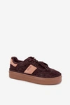 Skórzane Zamszowe Sneakersy Damskie Ocieplane Big Star UU274770 Czekoladowe