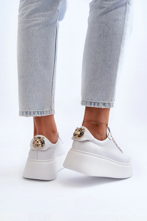 Damskie Skórzane Sneakersy Na Platformie CheBello 4367 Białe