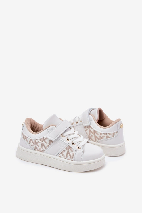 Buty Sportowe Sneakersy Dziecięce Z Eko Skóry Biało-Beżowe Anelisa