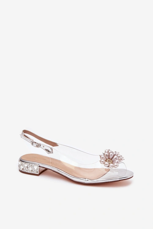 Transparentne Sandały Na Niskim Obcasie Z Ozdobnymi Detalami D&A MR52-229 Srebrne