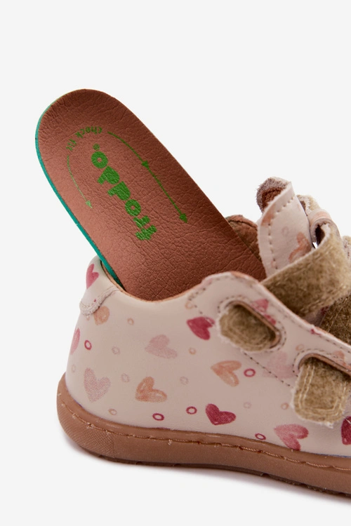 Skórzane Półbuty Trzewiki Barefoot Dziecięce W Serca Froddo G2130328-64 Beżowe