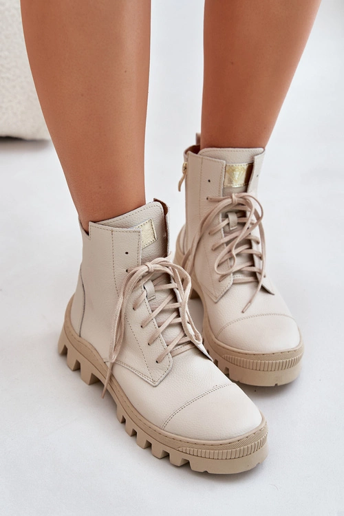 Zazoo 2831 Botki Damskie Ze Skóry Naturalnej Jasnobeżowe