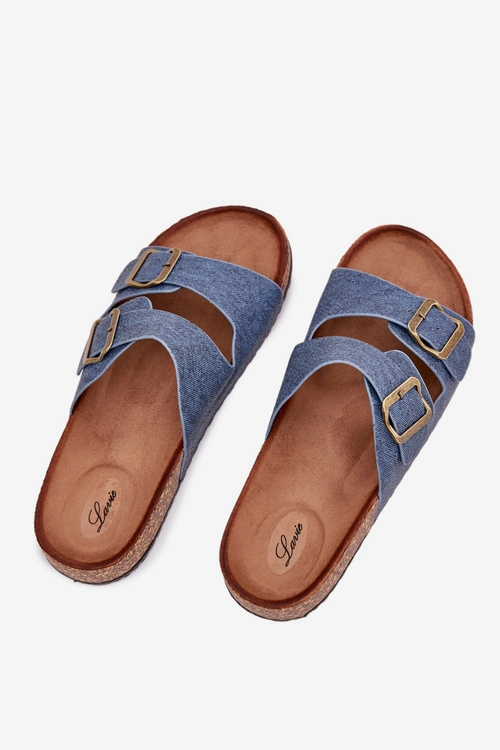 Damskie Klapki Na Korkowej Platformie Z Klamrami Ciemny Jeans Vesina