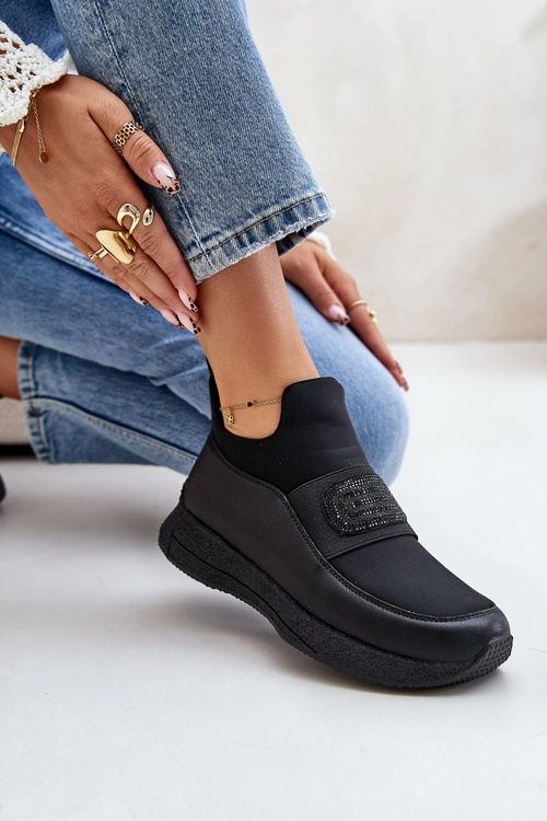 Buty Sportowe Na Platformie Skórzane Czarne Artiker 55C0035