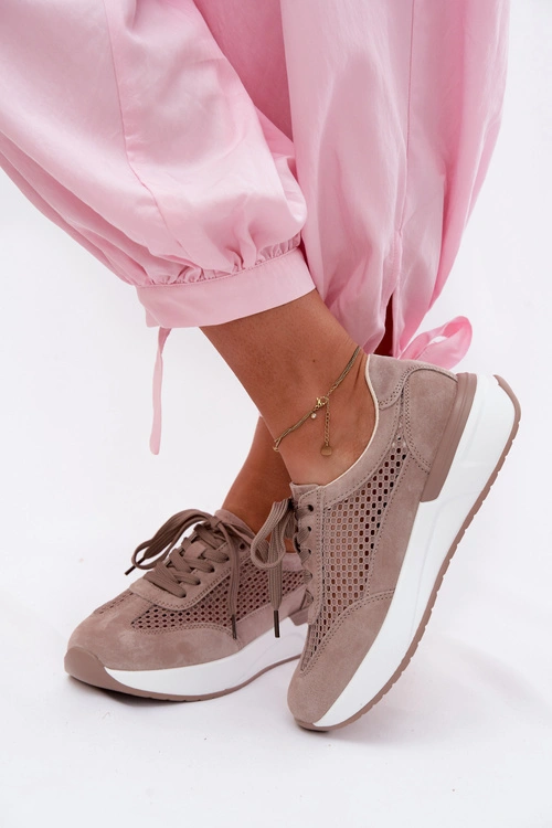 Skórzane Zamszowe Sneakersy Na Platformie Ciemnobeżowe Norisa