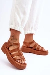 Skórzane Sandały Z Paseczkami Brązowe Colet