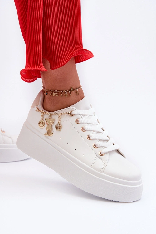 Sneakersy Damskie Na Platformie Z Zawieszkami Białe Tivissa