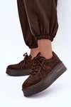 Skórzane Zamszowe Sneakersy Damskie Na Platformie Lee Cooper LCJ-26-01-4644 Czekoladowe