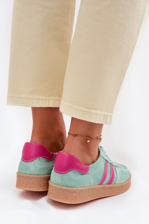 Skórzane Zamszowe Sneakersy Damskie S.Barski LR61-7089 Miętowe