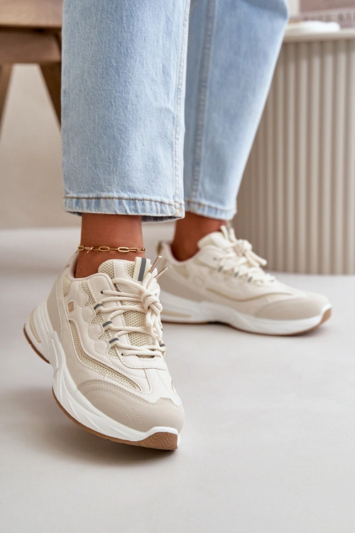 Buty Sportowe Sneakersy Eko Skórzane Beżowe Verilisse