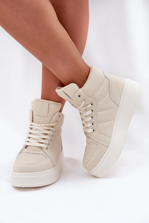 Wysokie Sneakersy Damskie Na Platformie Beżowe Tillive