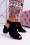 Sandały Damskie Na Słupku Z Cholewką Peep Toe Czarne Esta