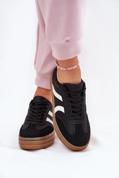 Sneakersy Damskie Na Platformie Czarne Tolianna
