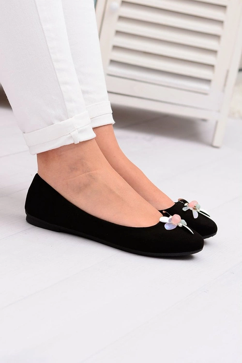 Zamszowe Czarne Damskie Balerinki Blume