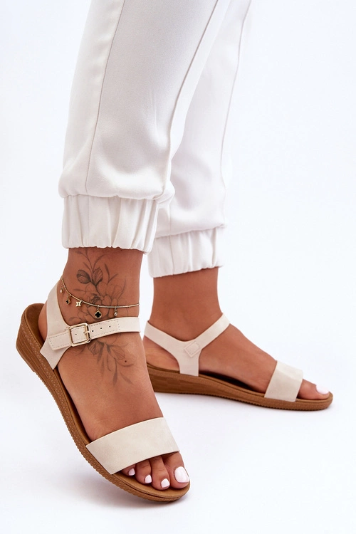 Klasyczne Sandały Na Niskim Koturnie Beżowe Arya