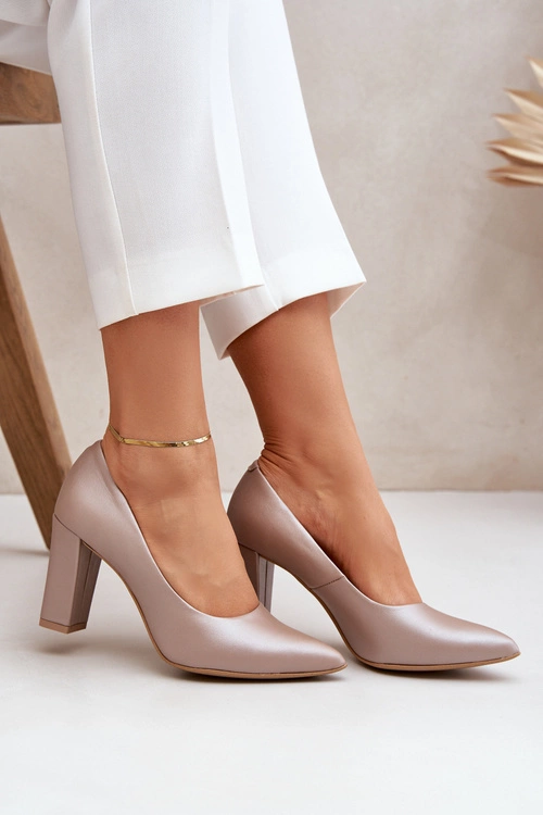 Satynowe Czółenka Lewski Shoes 2453 Beżowe