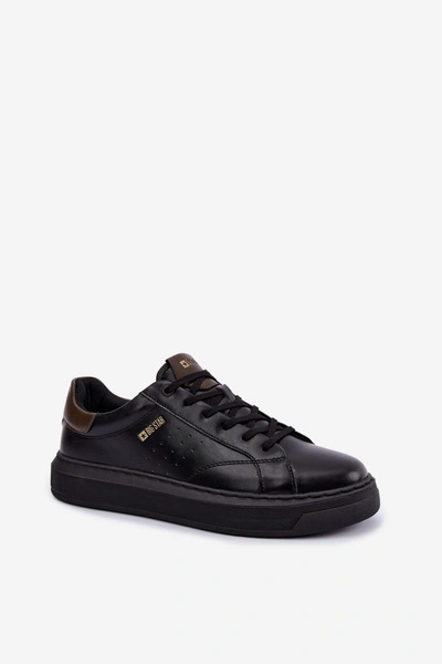 Skórzane Sneakersy Na Platformie Męskie Big Star UU174291 Czarne