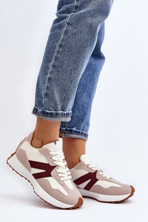 Buty Sportowe Damskie Beżowo-Bordowe Chloette