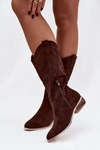 Kozaki Kowbojki Na Niskim Obcasie Z Eko Zamszu Czekoladowe Cherrie