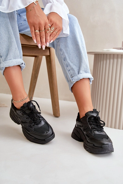 Buty Sportowe Sneakersy Damskie Na Masywnej Podeszwie Czarne Lerista