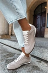Skórzane Zamszowe Sneakersy Z Przeszyciami Zazoo N1414 Beżowe