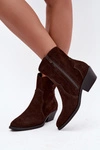 Skórzane Zamszowe Botki Kowbojki Na Obcasie Czekoladowe Daliae