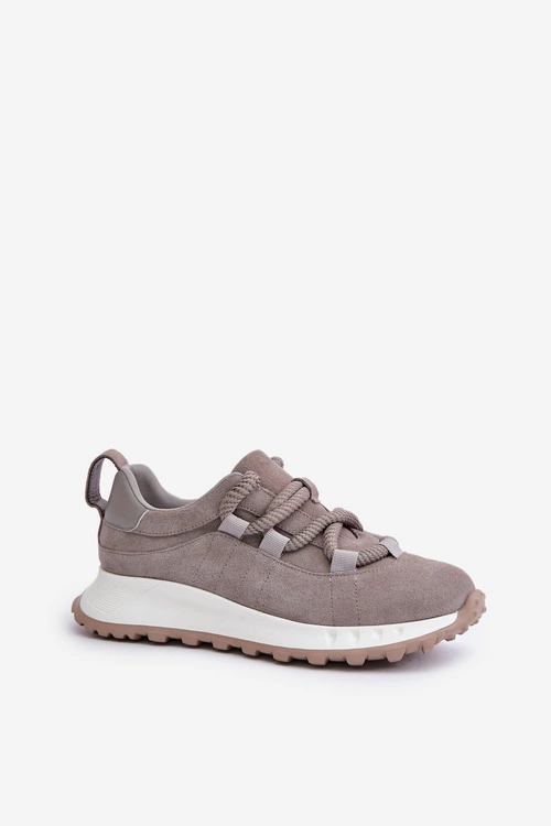 Zamszowe Sneakersy Damskie Z Grubym Sznurowaniem Artiker 54C1465 Szare