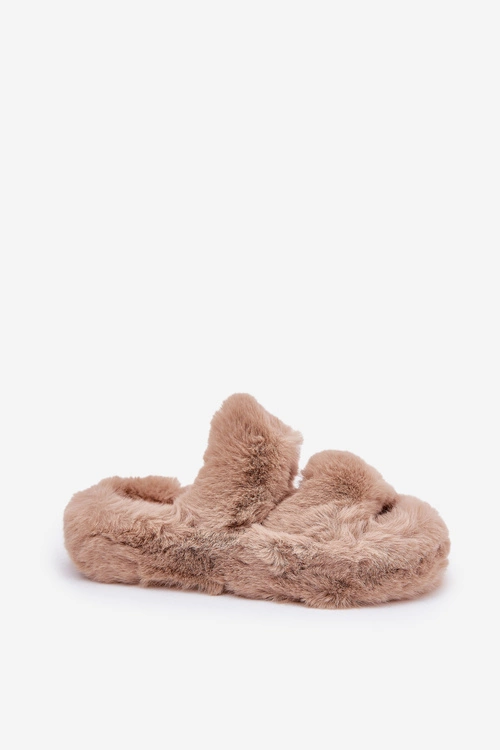 Futrzane Kapcie Damskie Na Platformie Khaki Talfedi