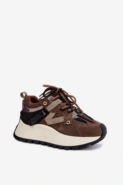Sneakersy Ze Skóry Zamszowej Na Platformie GOE UU2N4001 Brązowe
