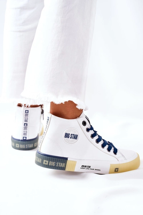 Skórzane Wysokie Trampki Big Star II274137 Białe