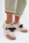 Sneakersy Damskie Z Podwójnym Sznurowaniem Big Star TT274168 Beżowe