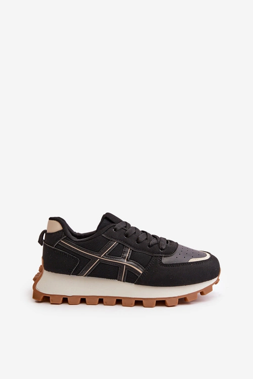 Sneakersy Buty Sportowe Damskie Sznurowane Na Platformie Czarne Mialunae