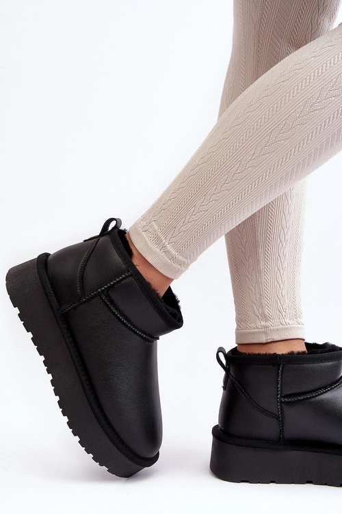 Skórzane Damskie Śniegowce Na Platformie Czarne Loreley