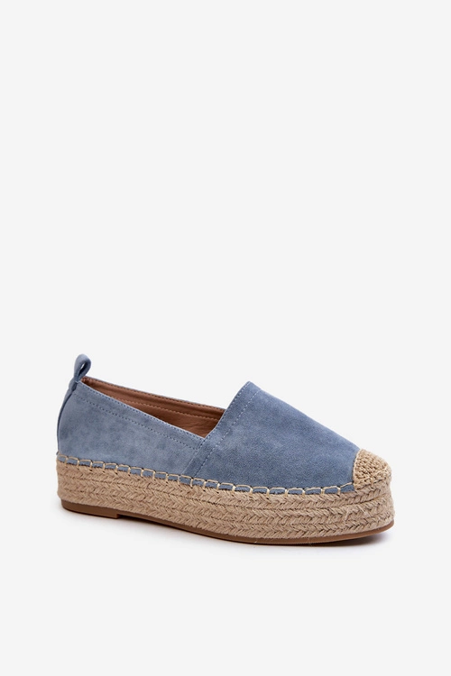 Espadryle Damskie Wiązane Na Platformie Z Plecionką Niebieskie Tailesse