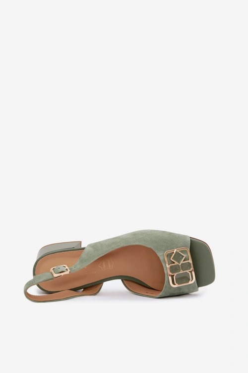 Eleganckie Sandały Z Naturalnego Zamszu Na Obcasie D&A CE61-3127 Zielone
