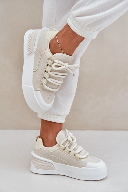 Sneakersy Damskie Z Grubymi Sznurówkami Na Platformie Beżowe Laloma