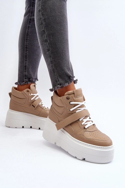 Zazoo 3450 Skórzane Sneakersy Damskie Beżowe
