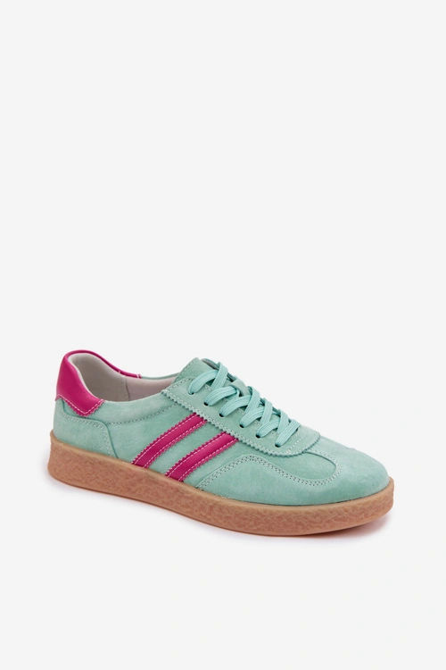 Skórzane Zamszowe Sneakersy Damskie S.Barski LR61-7089 Miętowe