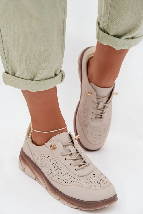 Skórzane Sneakersy Damskie Ażurowe Sergio Leone SP-002 Szare