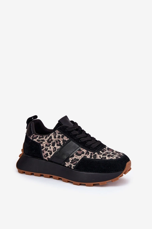 Zamszowe Sneakersy Damskie Na Platformie Panterka Vinceza 66793 Czarne