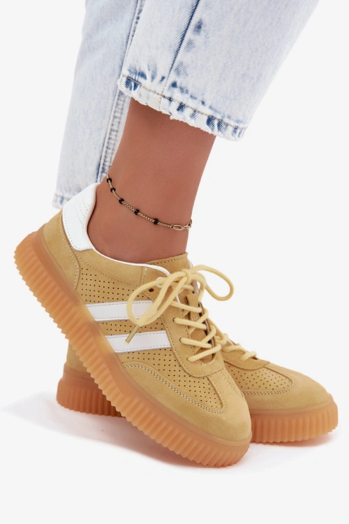 Skórzane Zamszowe Sneakersy Damskie Na Platformie Żółte Artelle