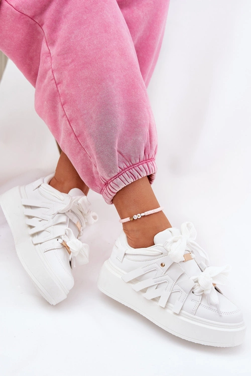 Eko Skórzane Sneakersy Na Platformie Białe Penolle