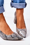 Skórzane Czółenka Ze Zwierzęcym Wzorem Lewski Shoes 2801 Czarno-Niebieskie