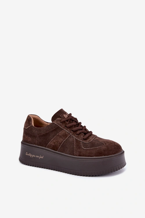 Skórzane Zamszowe Sneakersy Damskie Na Platformie Lee Cooper LCJ-26-01-4644 Czekoladowe