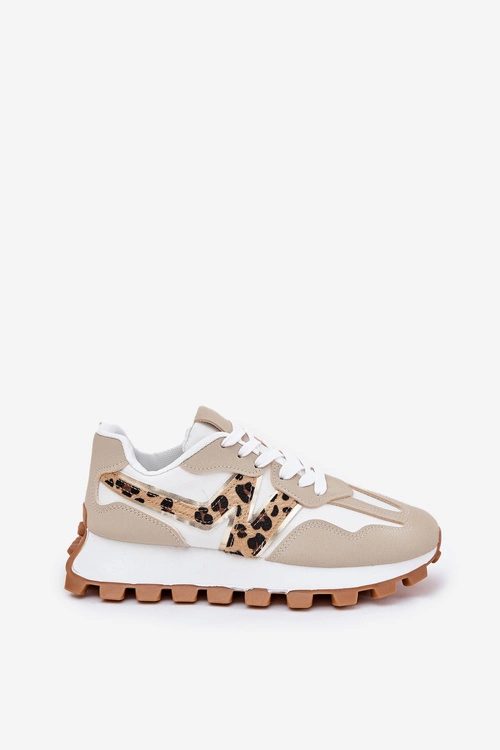 Sneakersy Buty Sportowe Damskie Panterka Beżowe Kalelia