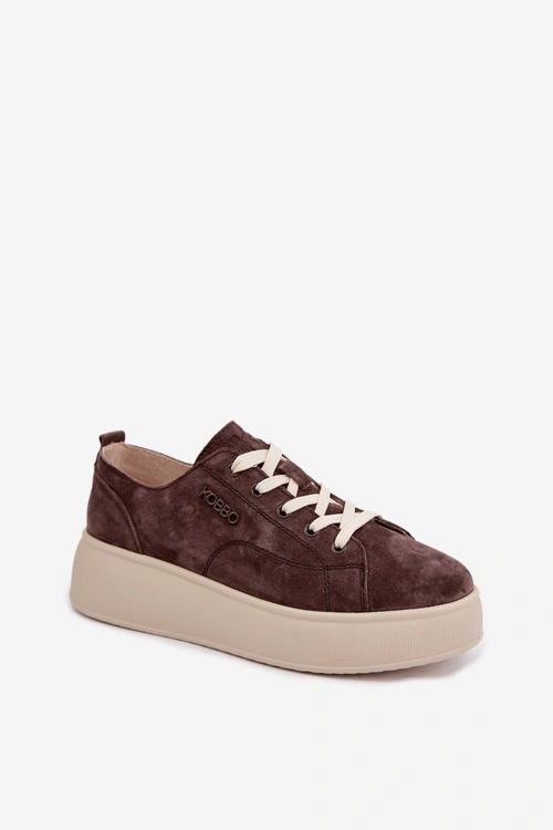 Skórzane Zamszowe Sneakersy Na Platformie Kobbo 41535 Czekoladowe