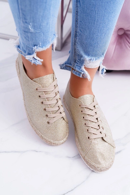 Lu Boo | Złote Brokatowe Lniane Espadryle Fairy