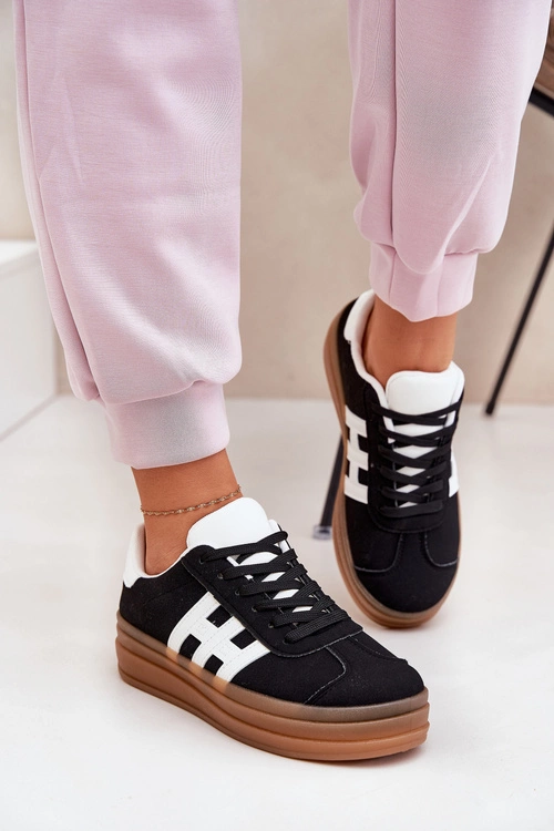 Sneakersy Damskie Na Platformie Czarne Syliyana