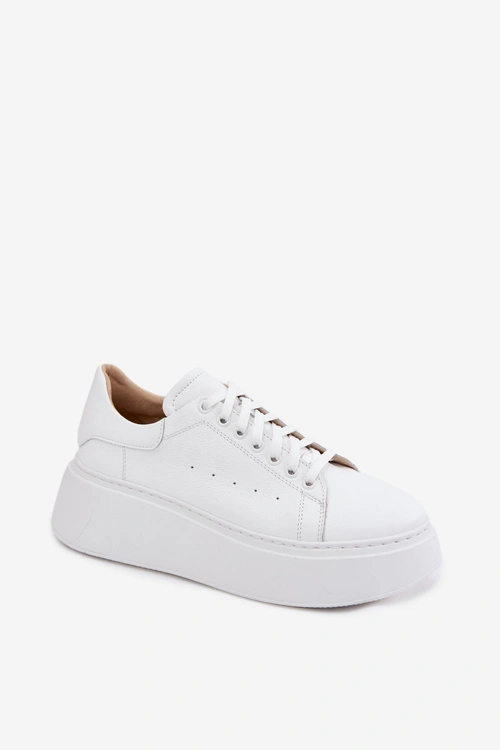Skórzane Sneakersy Damskie Na Platformie Zazoo N408S2 Białe
